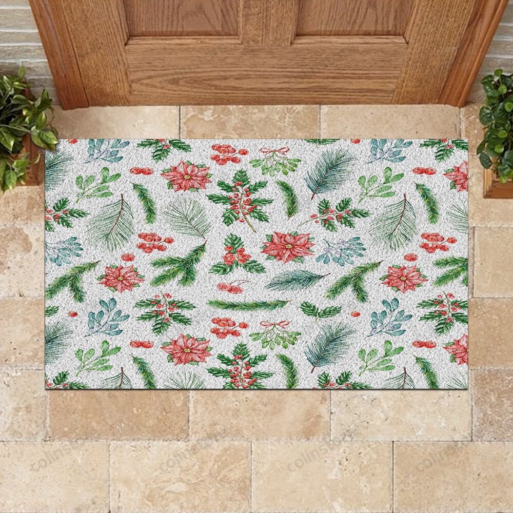 Holly Leaf Christmas Pattern Doormat Merry Christmas Doormat