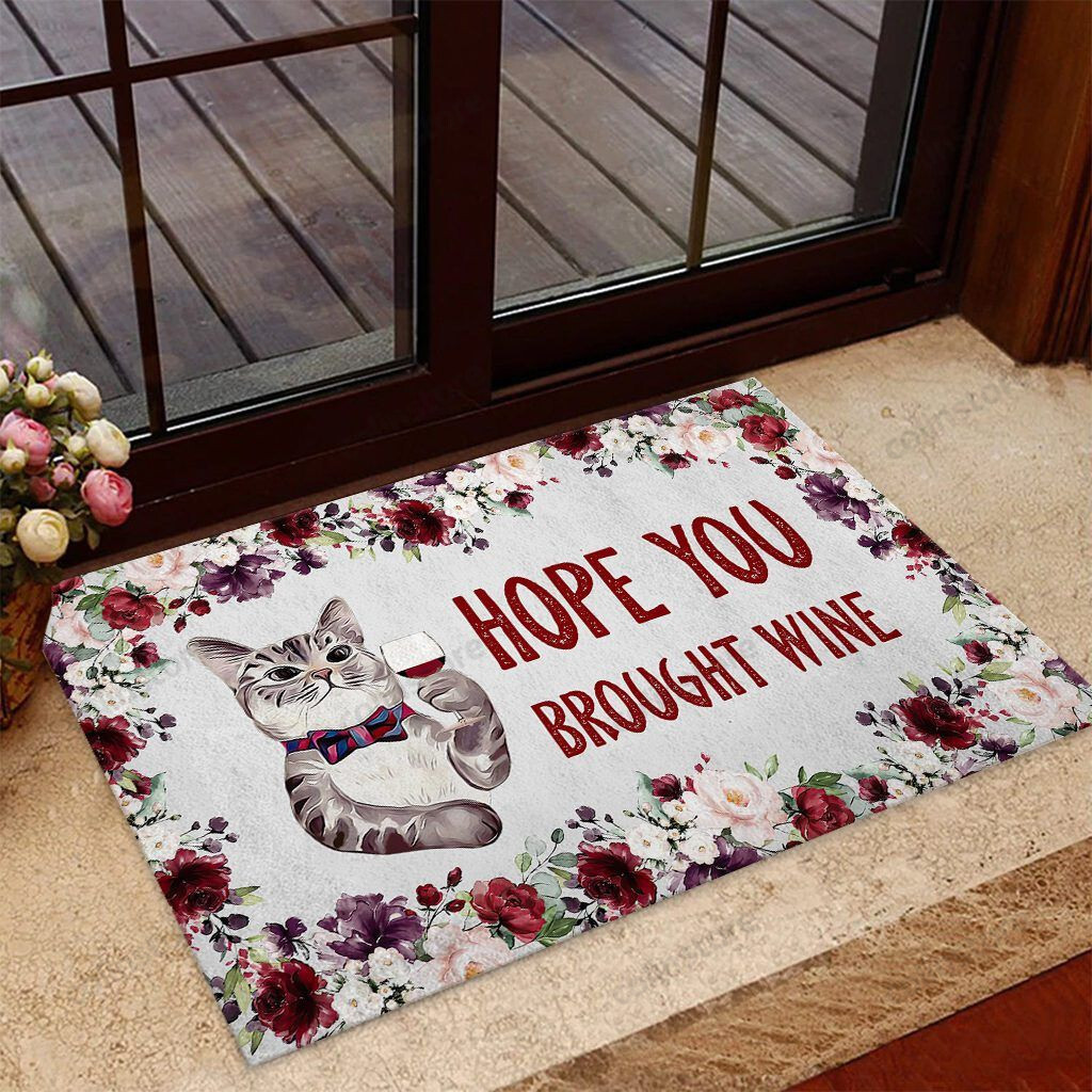 Hope You Brought Wine Cat Doormat Welcome Mat