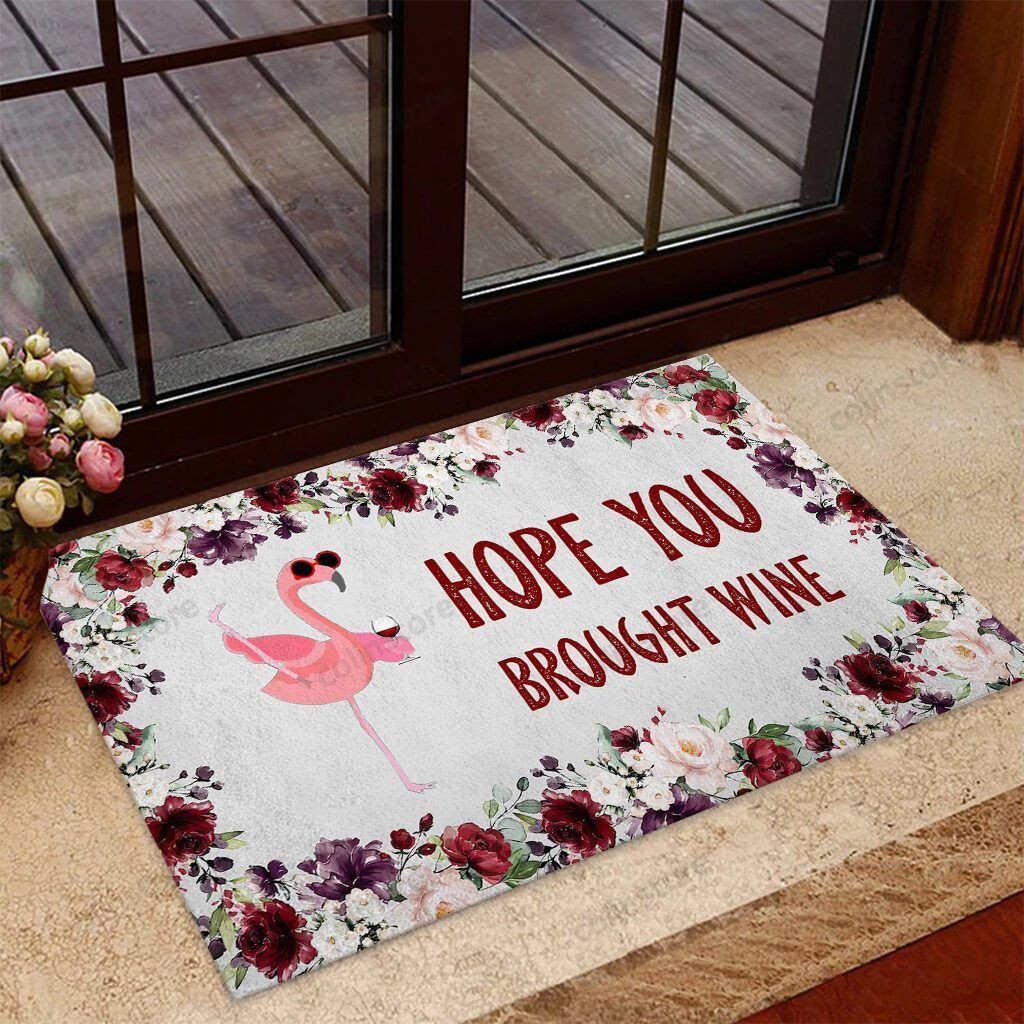 Hope You Brought Wine Flamingo Doormat Welcome Mat