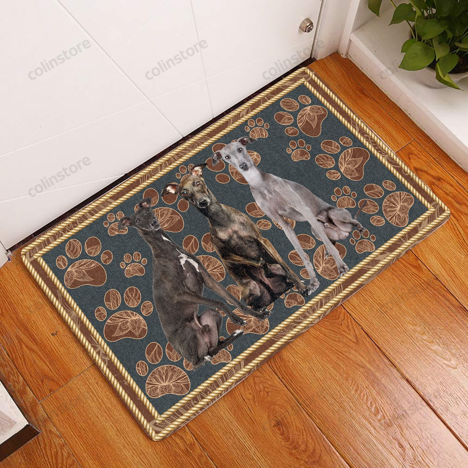 Italian Greyhound Floral Paw - Dog Doormat Welcome Mat