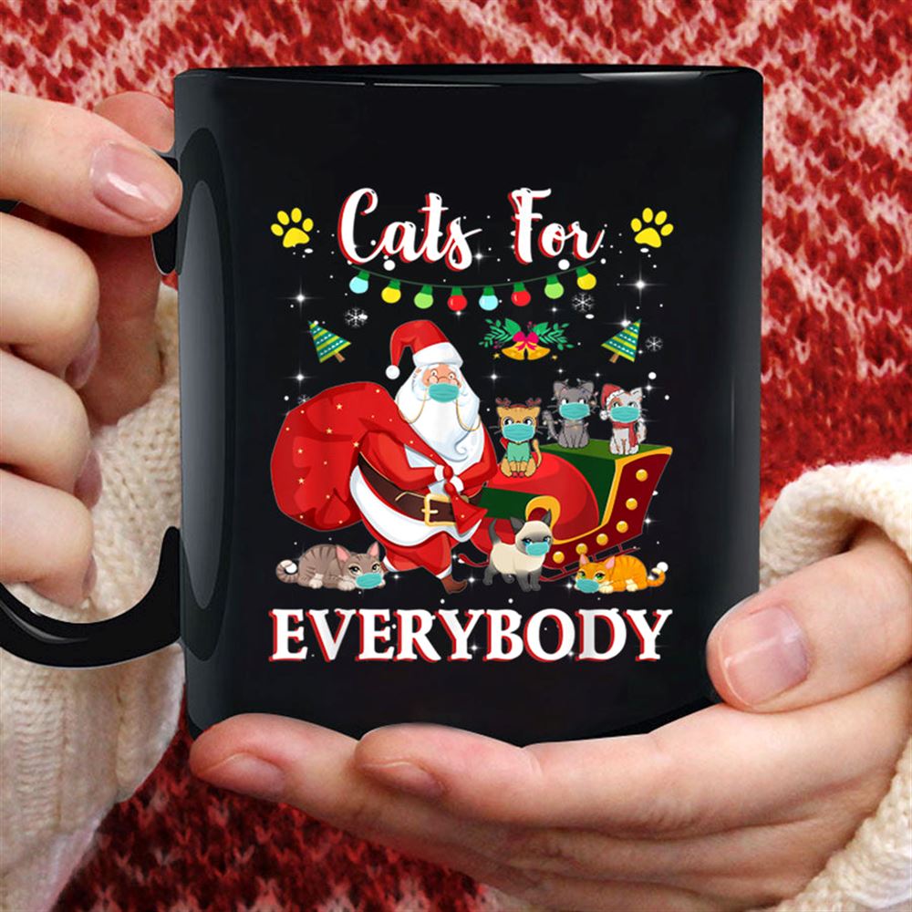 Cats For Everybody Funny Christmas Santa With Cat Lover Xmas T Shirt