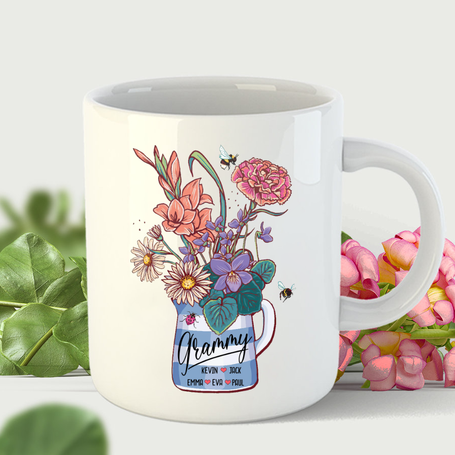Nana Flower Grammy And Grandkids Floral Custom Mug Mug Gift On Mothers Day