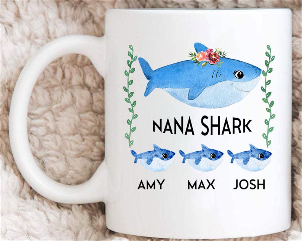 Nana Shark With Grandkids Name Mug