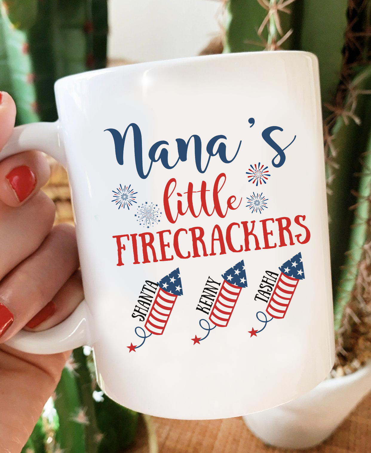 Nanas Little Firecrackers With Grandkids Name Mug