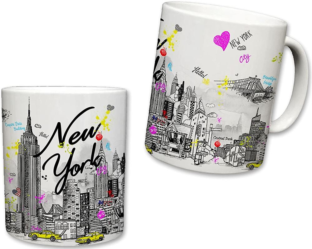 New York City Inspired Mug Ceramic Nyc Coffee Cup Downtown Manhattan Skyline Empire State Building T