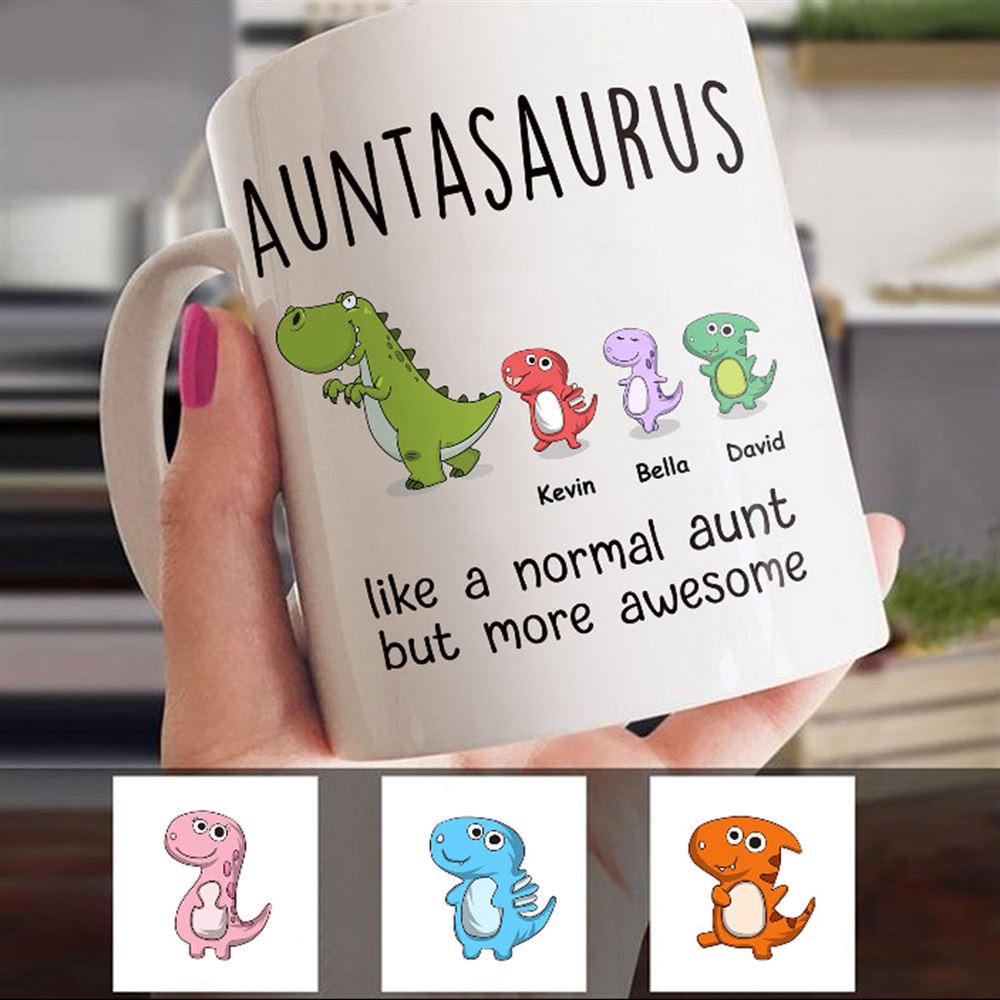 Personalized Auntie Mug Womens Auntasaurus Mug Funny Kids Gift For Aunt Cute Graphic Dinosaur Gift F