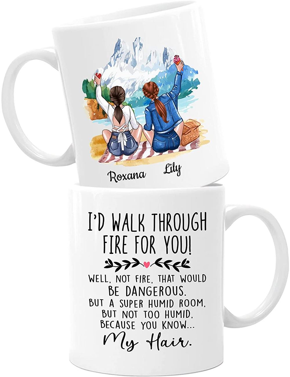 Personalized Custom Best Friend Coffee Mug Id Walk Through Fire For You Choose Names Hairstyle Scen