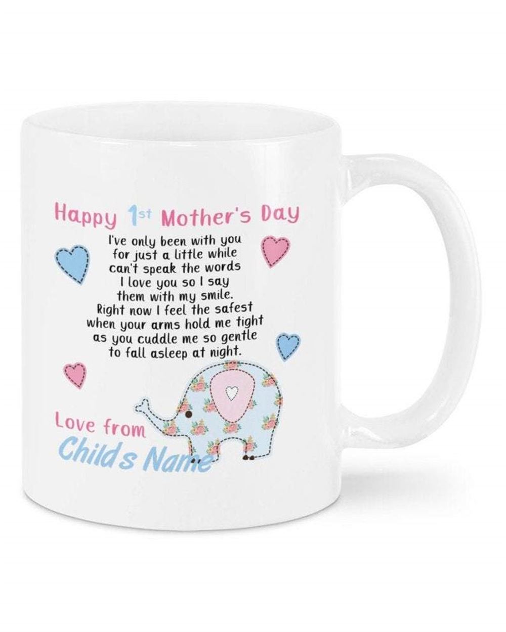 Personalized Happy 1st Mothers Day Mug Cute Elephant Mug Baby Shower Gift Best Mothers Day Gift Idea