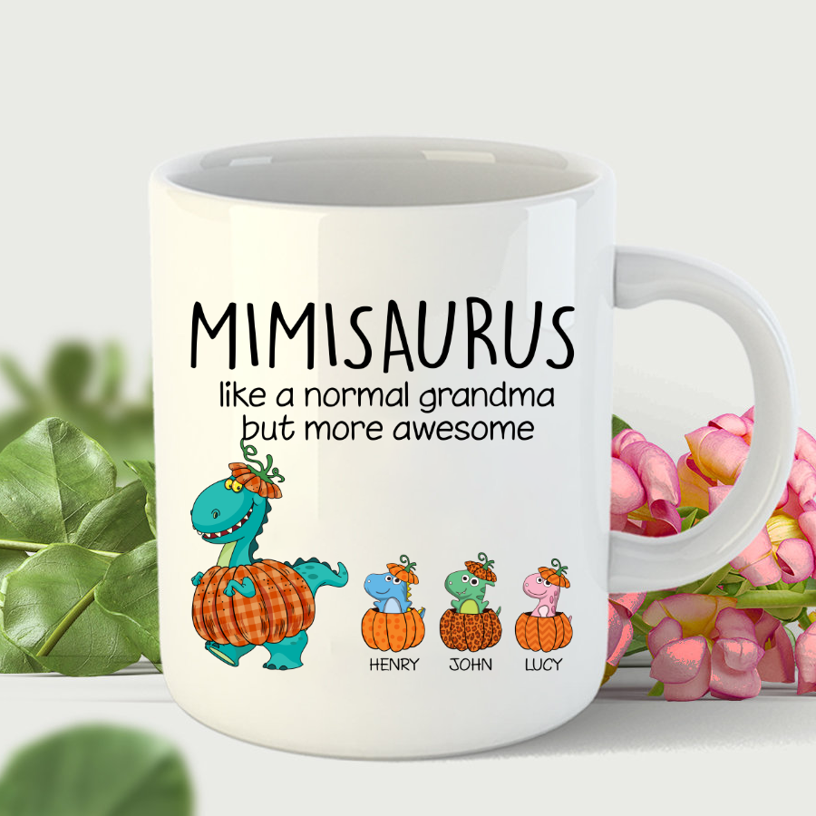 Personalized Mimi Saurus And Grandkids Pumpkin Halloween