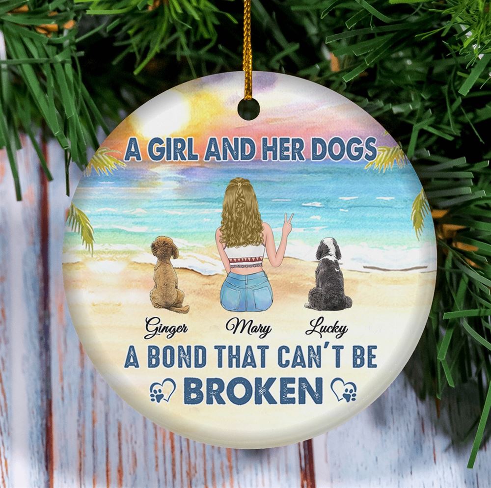 A Girl And Her Dogs Personalized Custom Dog Ornament Christmas Gift For Dog Lovers