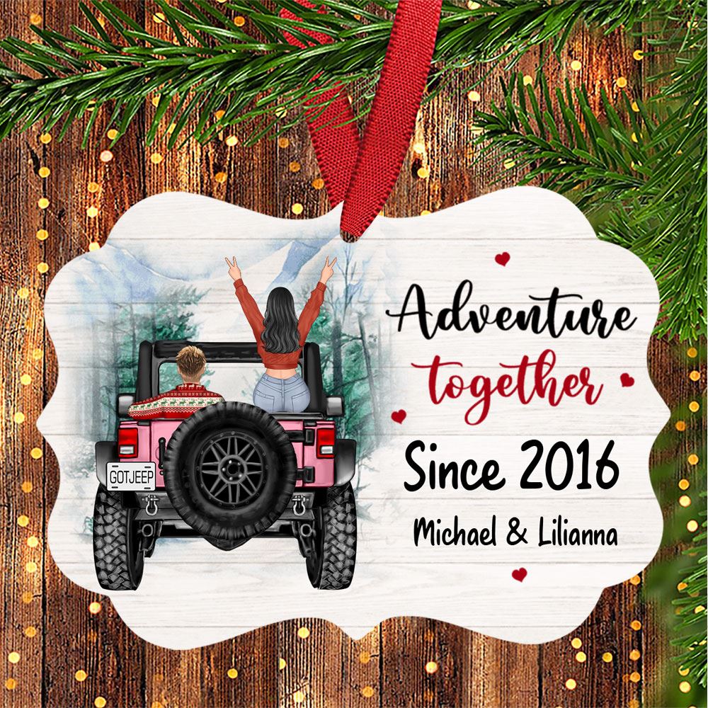 Adventure Together Personalized Aluminum Ornament Christmas Gift For Jeep Couple