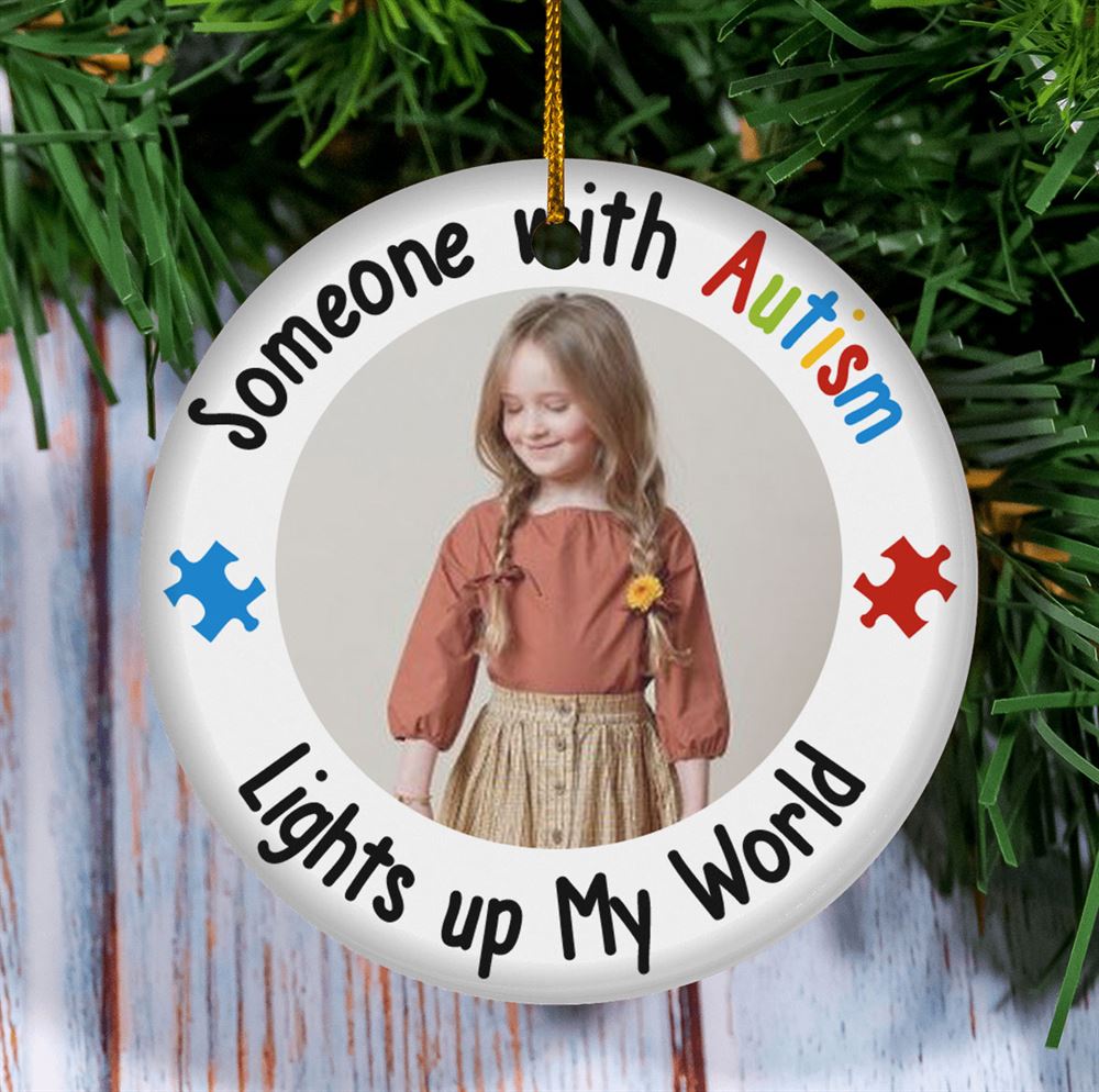 Autism Someone With Autism Lights Up My World Personalized Flat Car Ornament