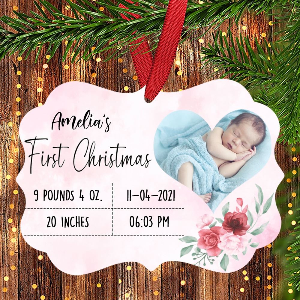 Babys First Christmas Personalized Medallion Ornament Family Gift