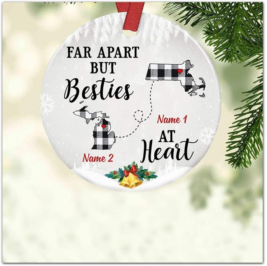 Best Friend Ornament - Long Distance Friendship - Moving Away Gift Idea Personalized Far Apart But Besties At Heart Ornament Christmas Ornament