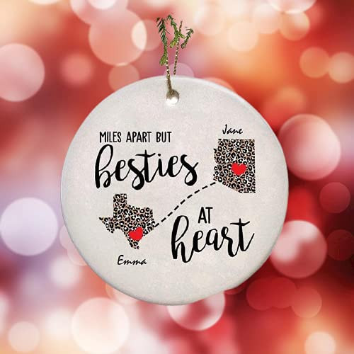 Besties At Heart Leopard Personalized Ornament Long Distance Ornament Best Friend Ornament Long Distance Friendship Moving Away Gifts To Bestie Best Friends Pen Pal For Christmas Birthday