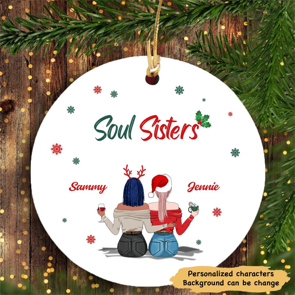 Besties Under Snow Christmas Personalized Circle Ornament