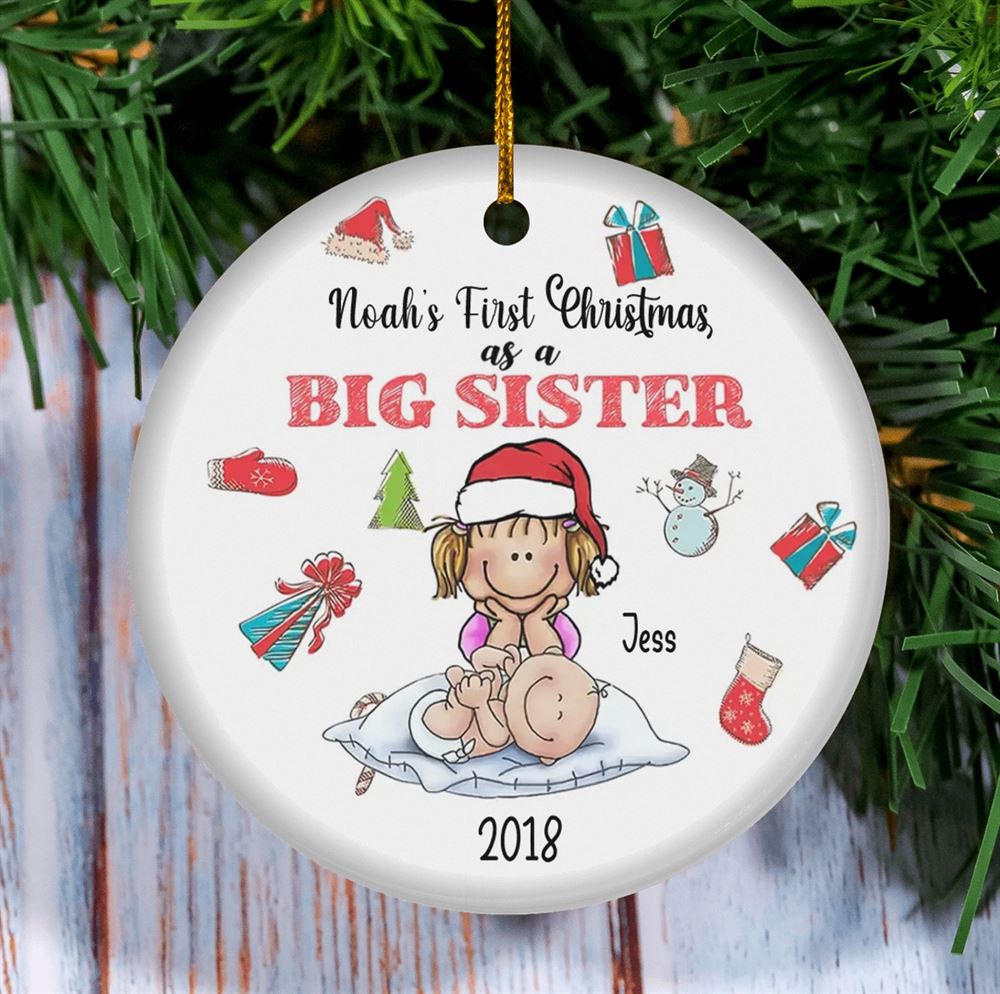 Big Sisters First Christmas Ornament Personalized Sibling Ornament Big Brother Little New Baby Keepsake Pregnancy Announcement Ornament