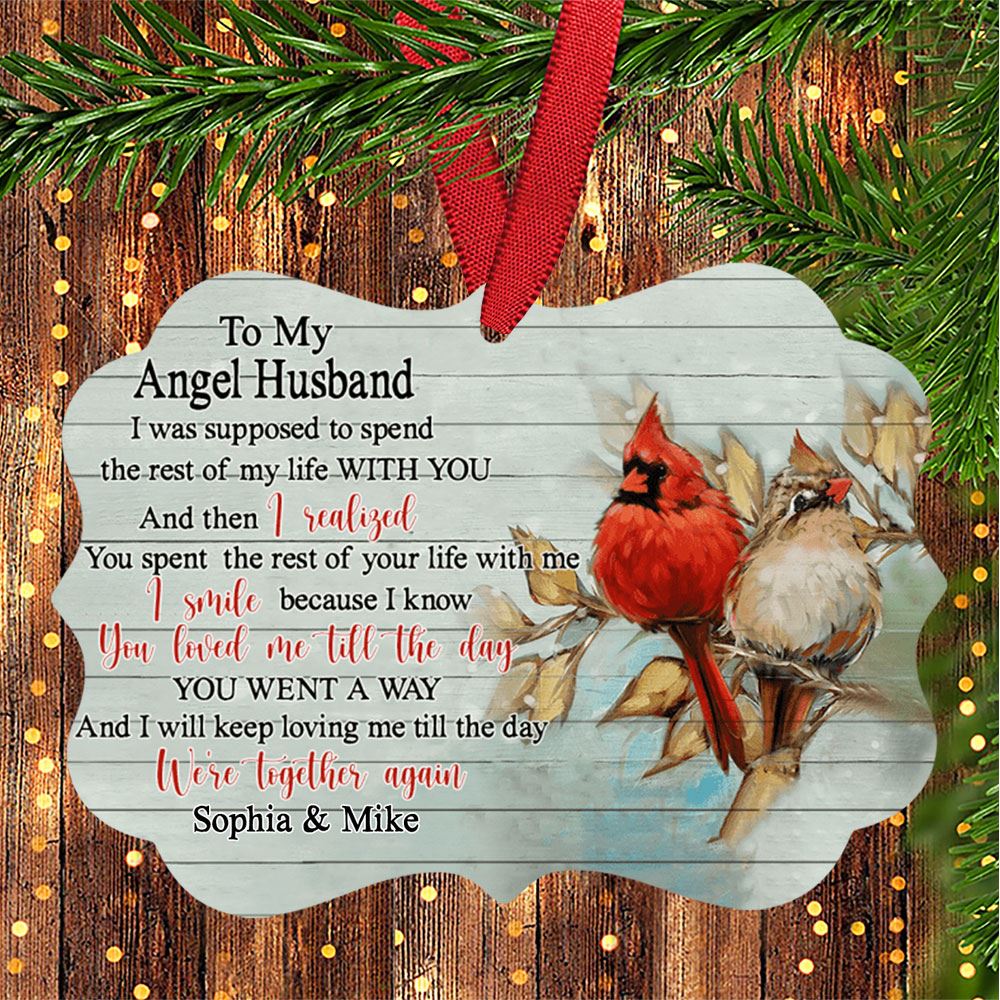 Cardinal Birds To My Angel Husband Personalized Aluminum Ornament Memories In Heaven