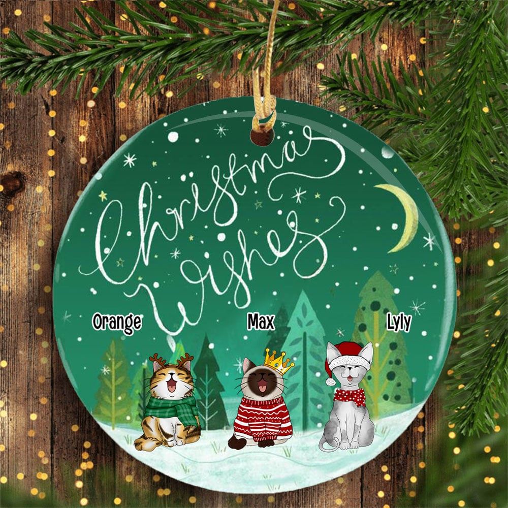 Cat Christmas Wishes Circle Ceramic Ornament Personalized Cat Lovers Decorative Christmas Ornament