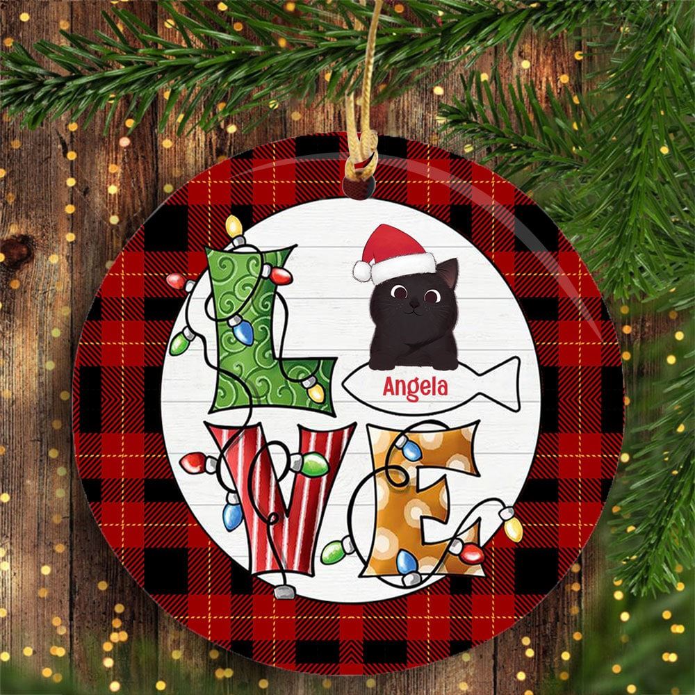 Cat Love Christmas Personalized Circle Ornament Gift For Cat Lovers