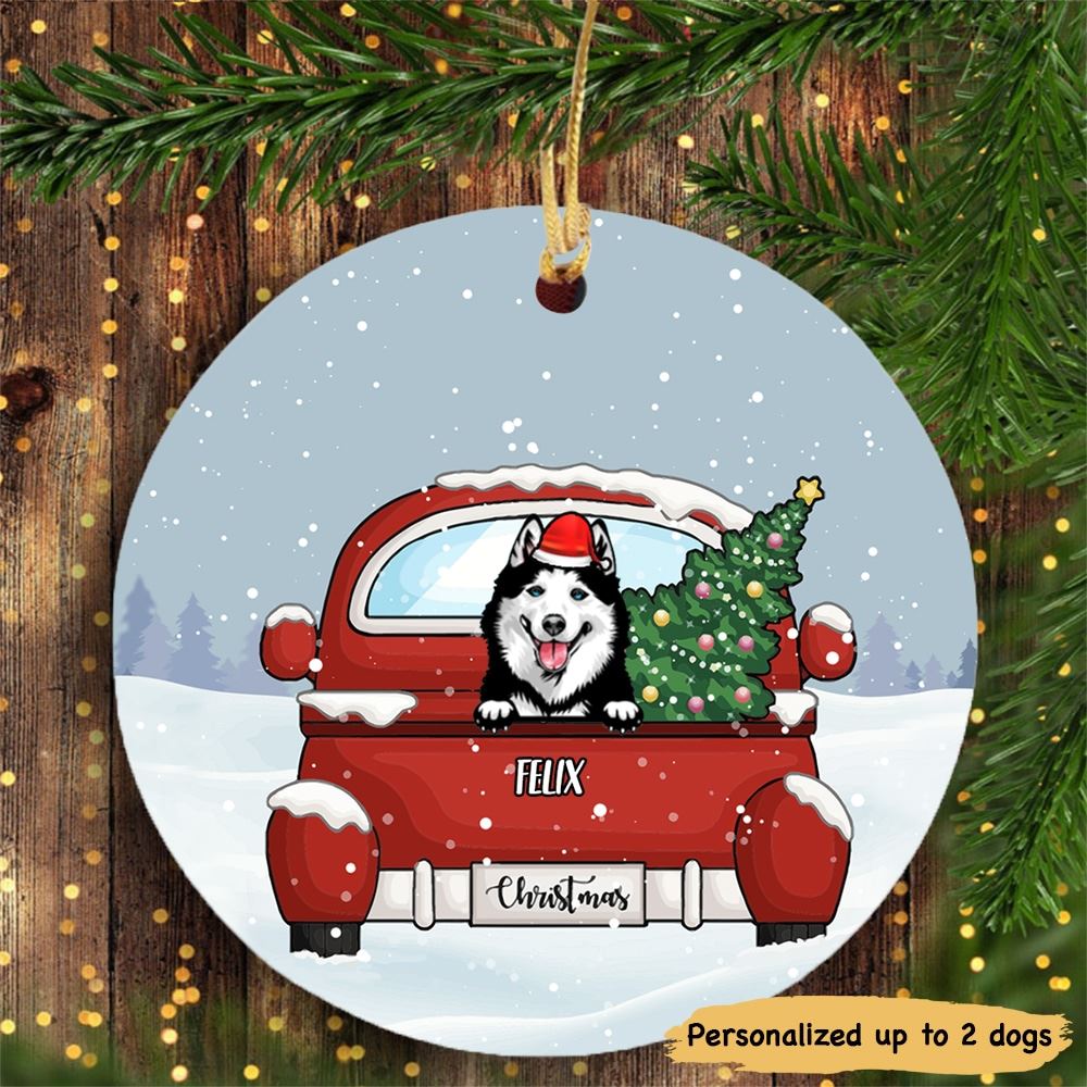 Christmas And Dogs Personalized Circle Ornaments Custom Gift For Dog Lovers