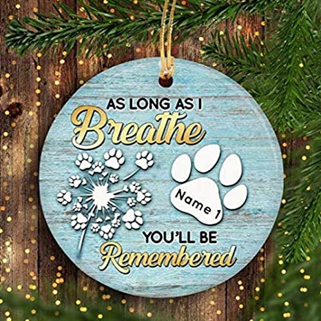 Christmas Dog Memorial Keepsake - Youll Be Remembered Dogs Plank Dandelion Paw Prints Memorial Personalized Ornament