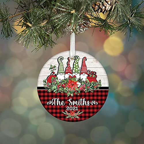 Christmas Gnome Ornament Custom Family Ornament Personalized Christmas Ornaments Red Plaid Holiday Ornament 2021 Christmas Decoration