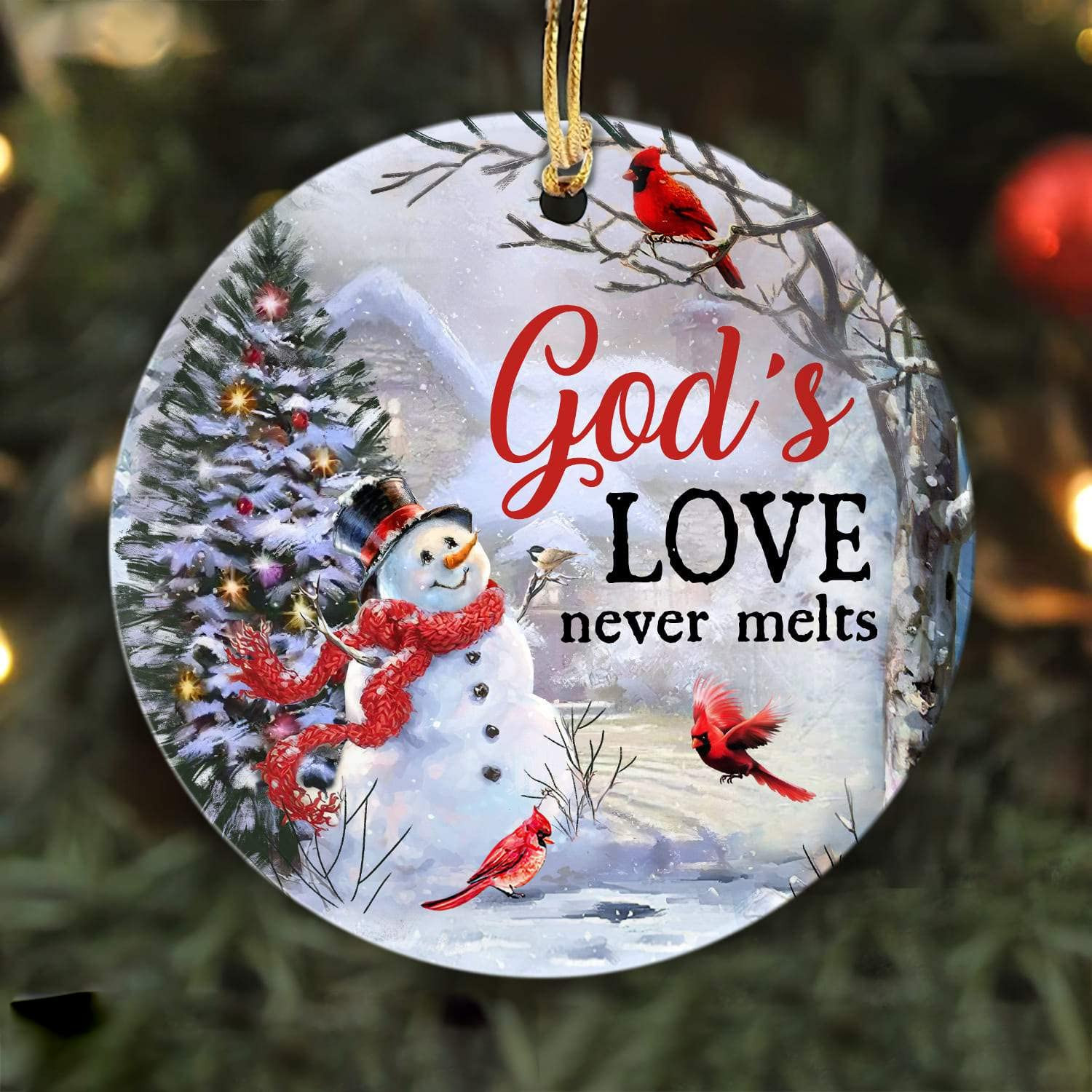 Christmas Ornament Snowman With Cardinal Faith Ornament For Christmas Tree Decoration Gods Love Never Melts Ornaments Gift For Lovers Jesus In For Christian Ornament In Thanksgiving