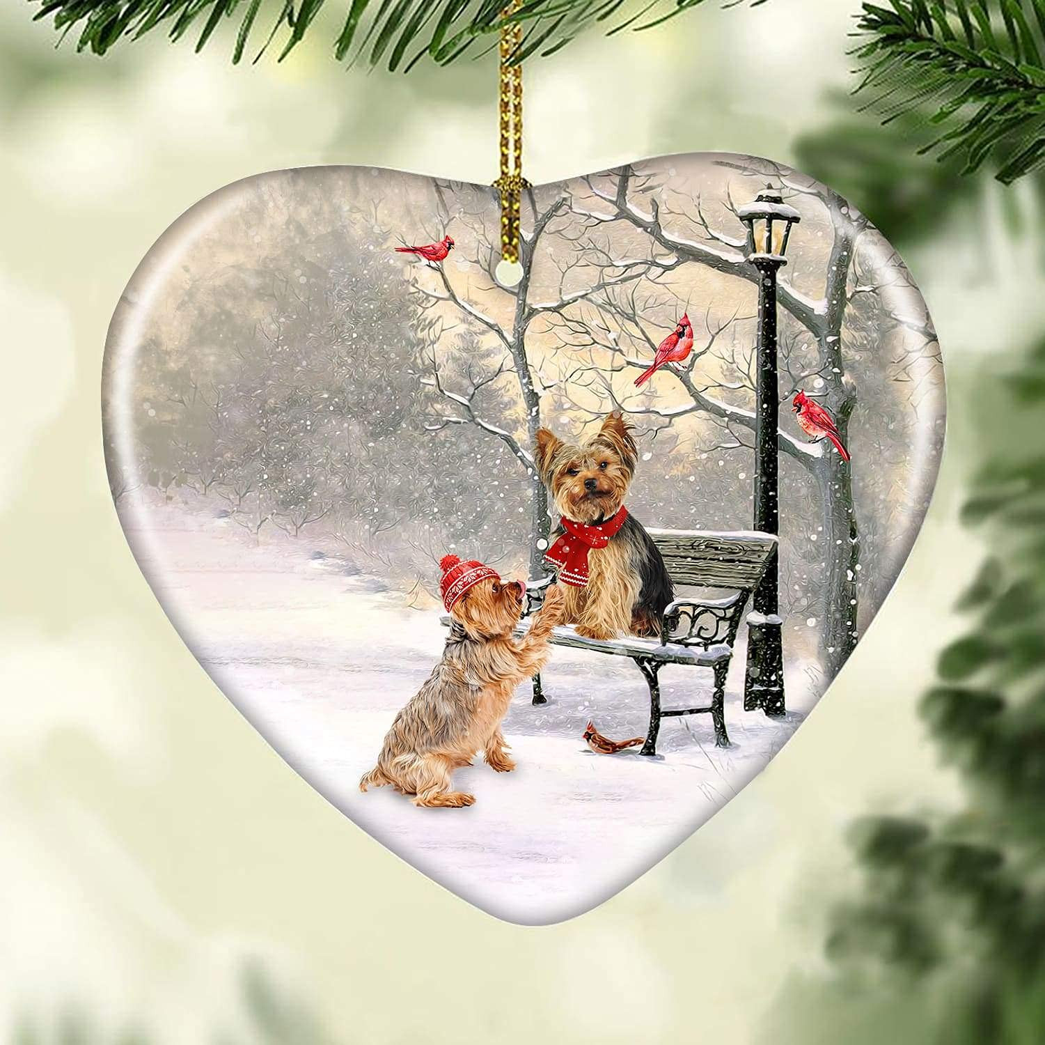 Couple Yorkshire Terrier With Christmas Ornament Yorkshire Terrier Ornament Yorkshire Terrier Lovers Gift Car Hanging Ornament Hanging Decoration Merry Christmas Ornament