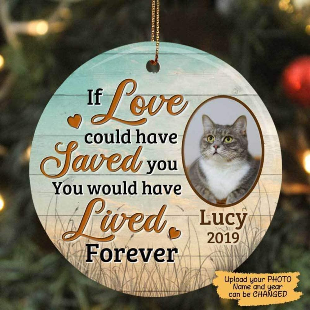 Custom Name Dog Cat Memorial If Love Could Have Saved You Circle Photo Personalized Decorative Christmas Ornament