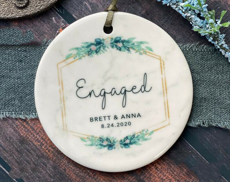 Custom Personalized Engaged Day Christmas Ornament X-mas Wedding Holidays Gifts