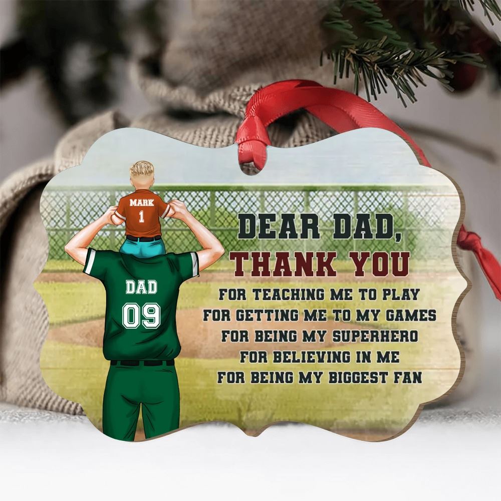 Dear Dad Thank You For Teaching Me To Play Personalized Baseball Ornament Christmas Gift Birthday Gift For Baseball Dad Baseball Gift From Baseball Son