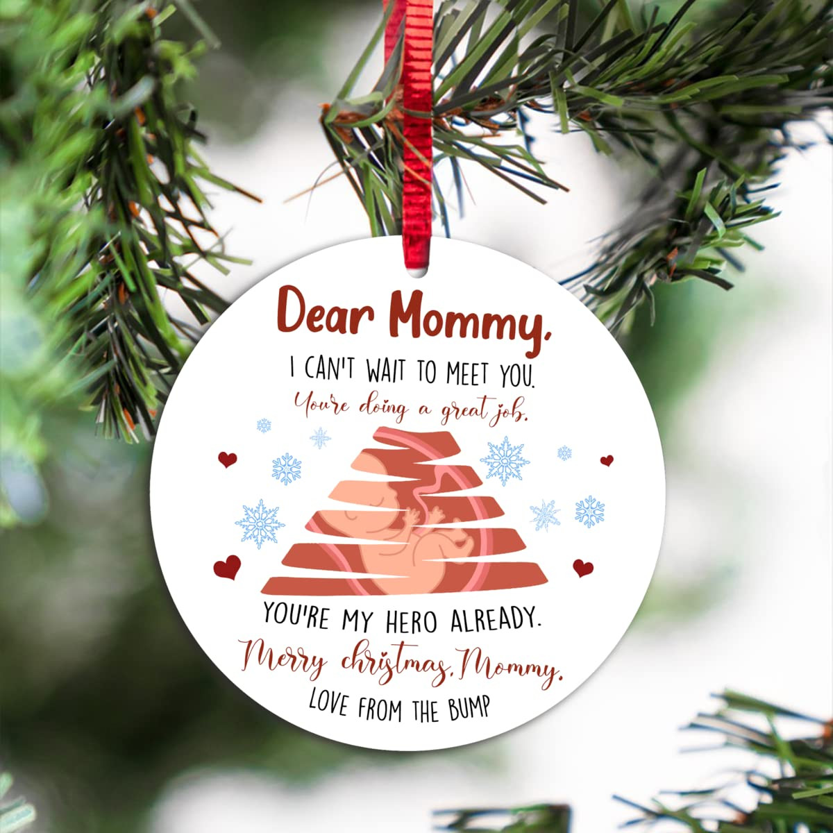 Dear Mommy Christmas Ornament I Cant Wait To Meet You Ornament From Baby Bump For Mom Christmas Decorations Circle Oval Star Heart Ceramic Ornament Keepsake Ornament