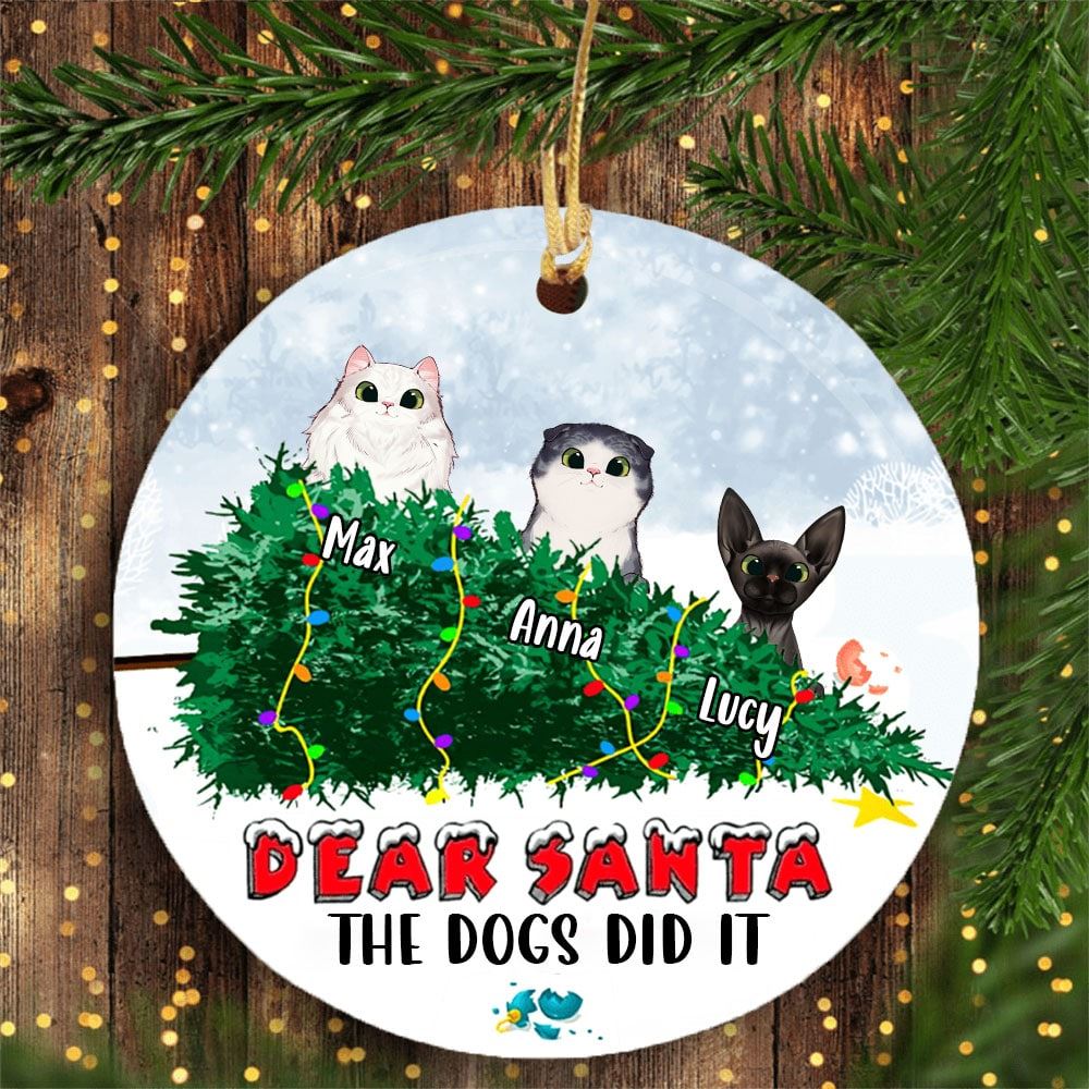 Dear Santa The Dog Did It Naughty Cat Circle Ceramic Ornament