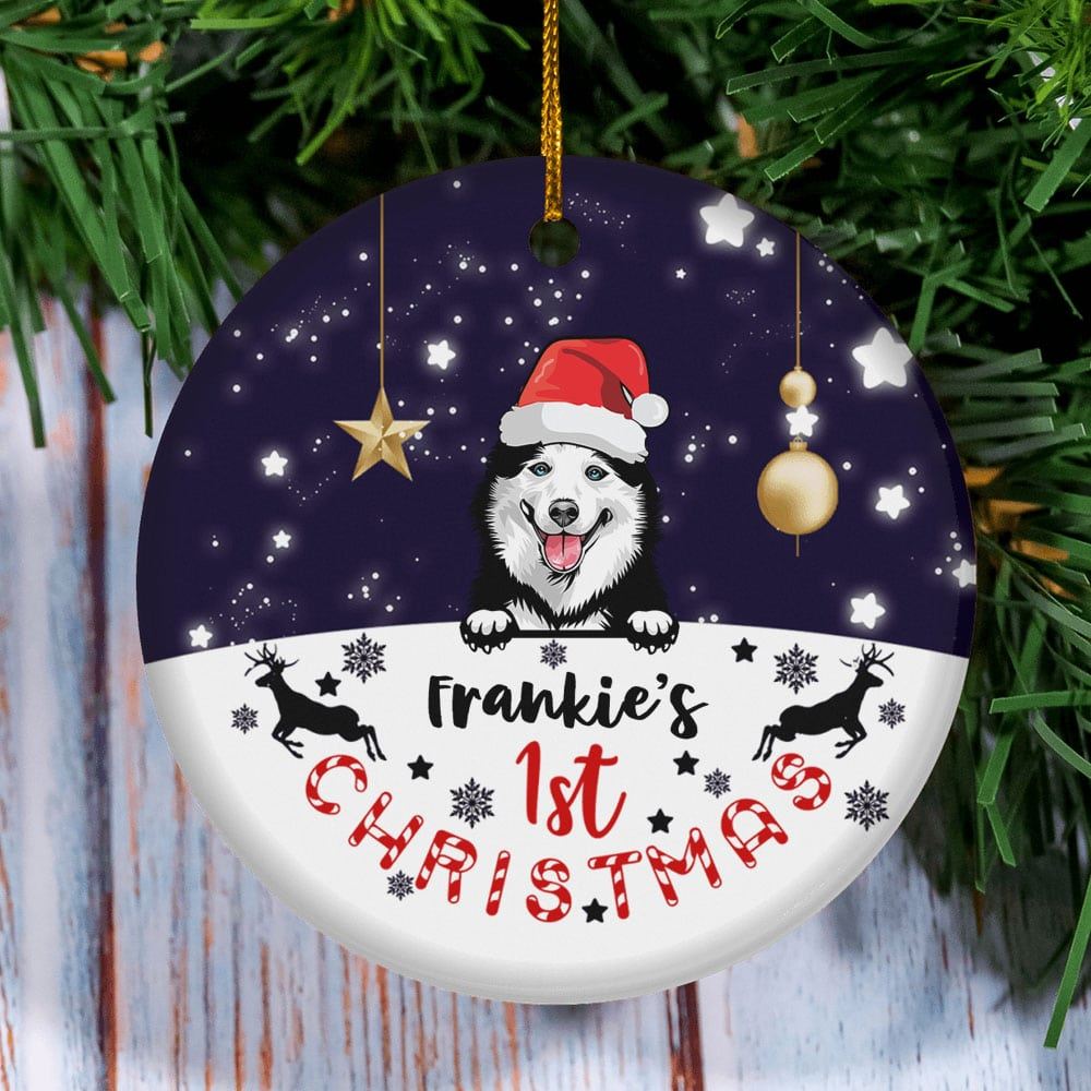 Dog 1st Christmas Circle Ceramic Ornament Personalized Christmas Dog Breed Ornament