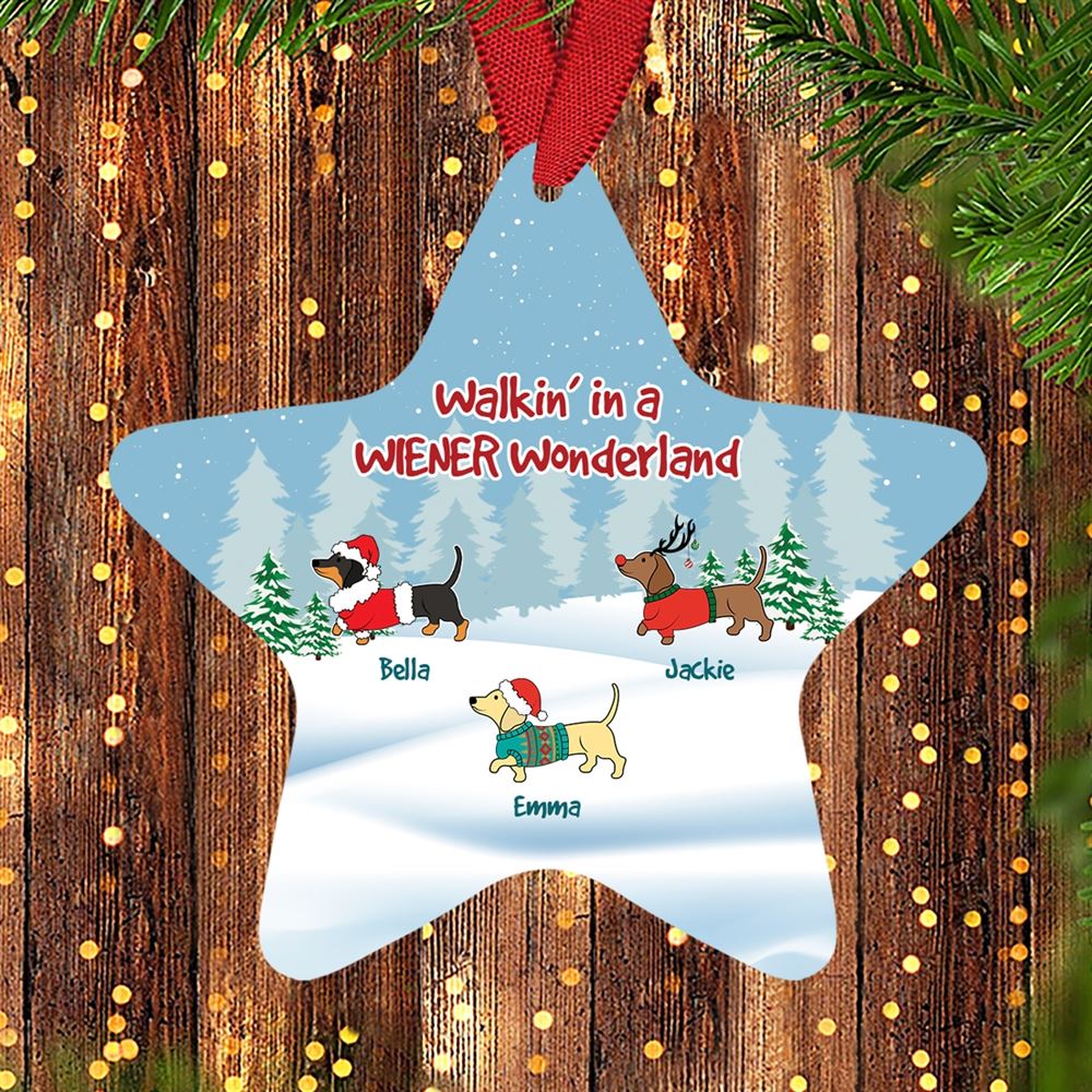 Dog Christmas Dachshund Wiener Wonderland Personalized Dog Decorative Christmas Star Shape Ornament