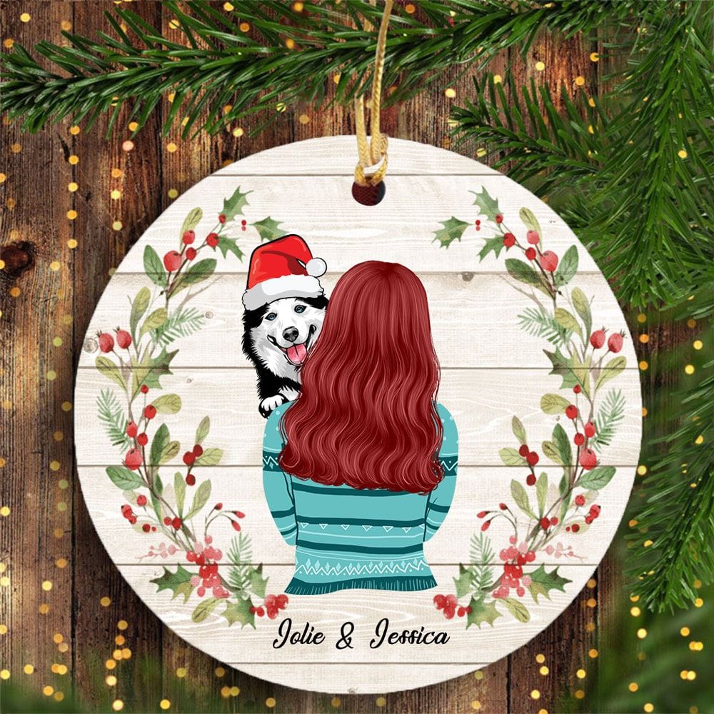 Dog Mom And Her Dog Flowers Personalized Dog Lovers Christmas Ornament