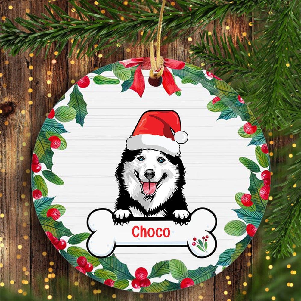 Dog Wreath Christmas Personalized Circle Ornament Gift For Dog Lovers