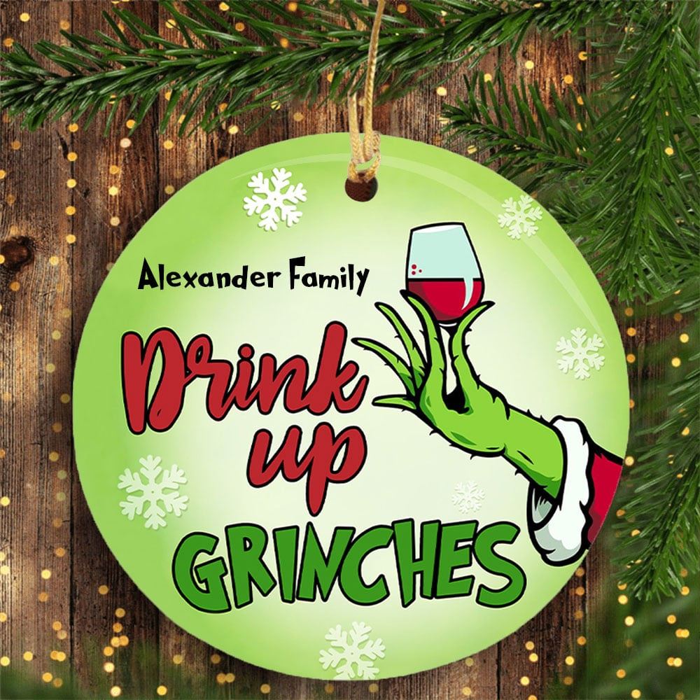 Drink Up Grinch Hand Personalized Ornament Grinch Christmas Funny Gift