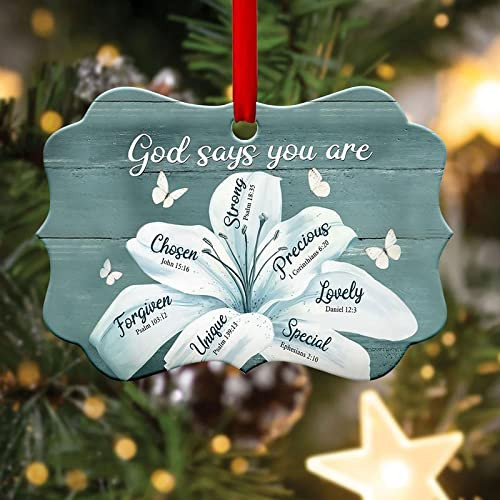 Faith Lily Flower God Says You Are Ornament Benelux Aluminum Ornament Christmas Tree Ornament Keepsake Thanksgiving Birthday Christmas Party Decoration Crafts Hanging