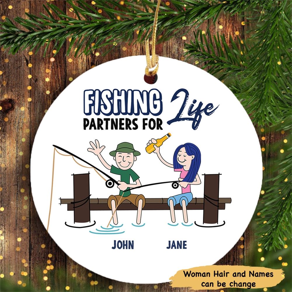 Fishing Partners For Life Couple Personalized Circle Ornament