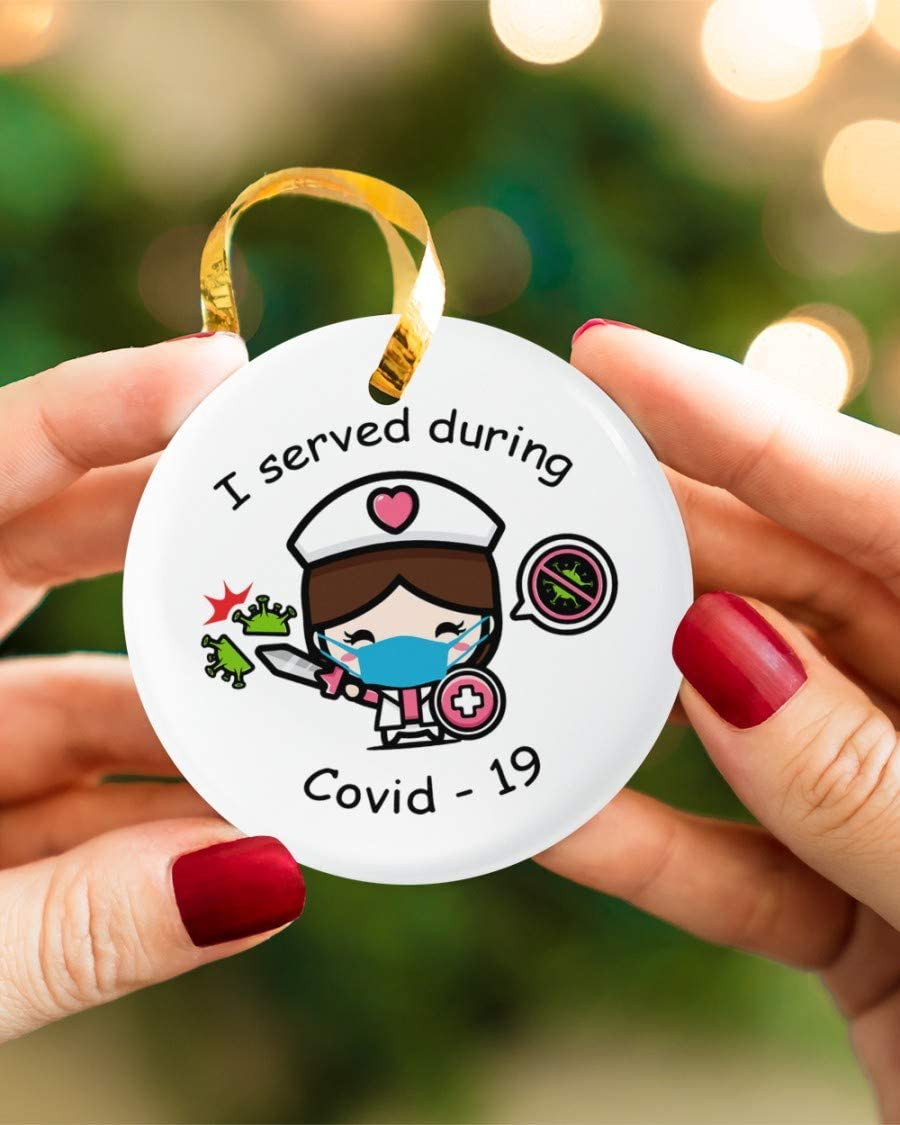 Funny Animated Cute Personalized Nurse Warrior Ornament - I Served During Covid-19 Circle Ornament For Nurses Daughter Wife Mother Xmas Gifts Idea For Her -ghepten-87mpcm6