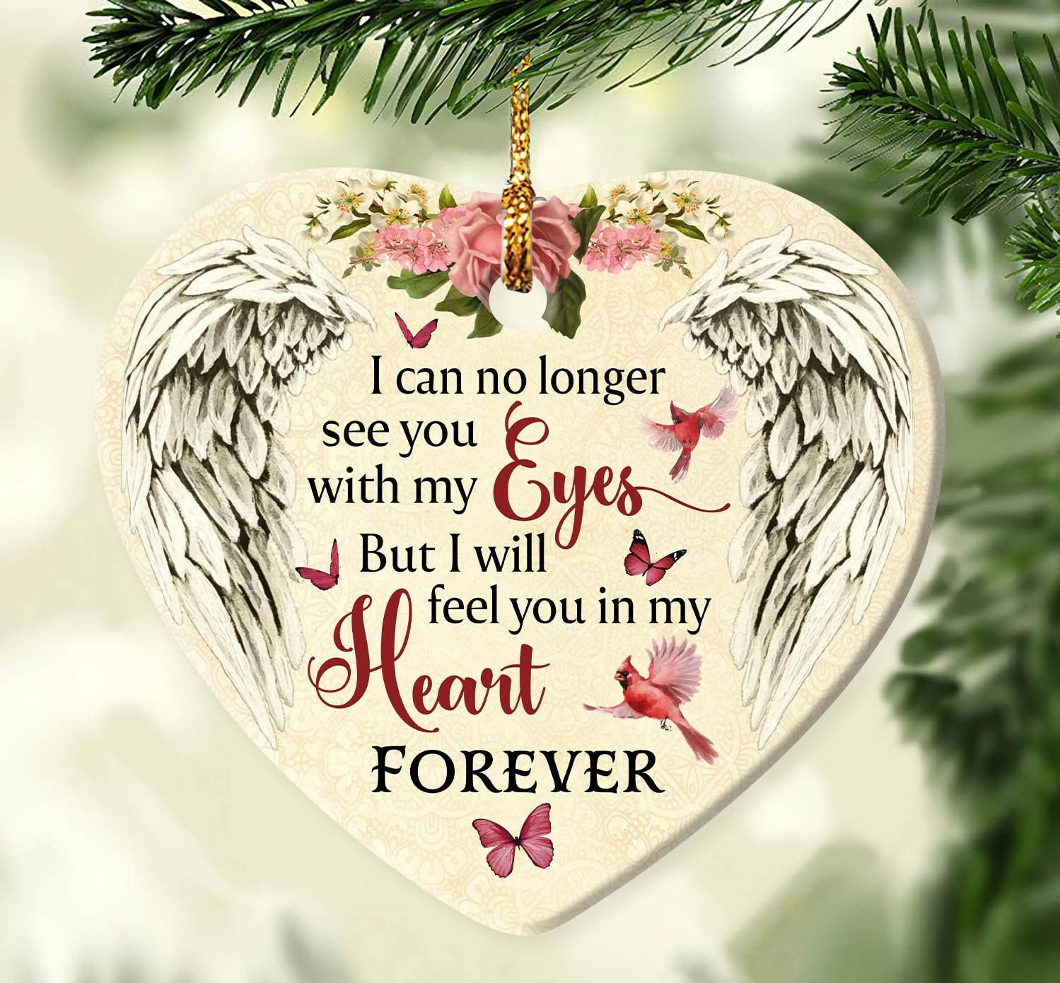 I Can No Longer See You With My Eyes Cardinal Memorial Ornament Angel Wings Remembrance Ornament For Loss Of Husband Wife Mom Dad Christmas Decoration Ceramic Ornament