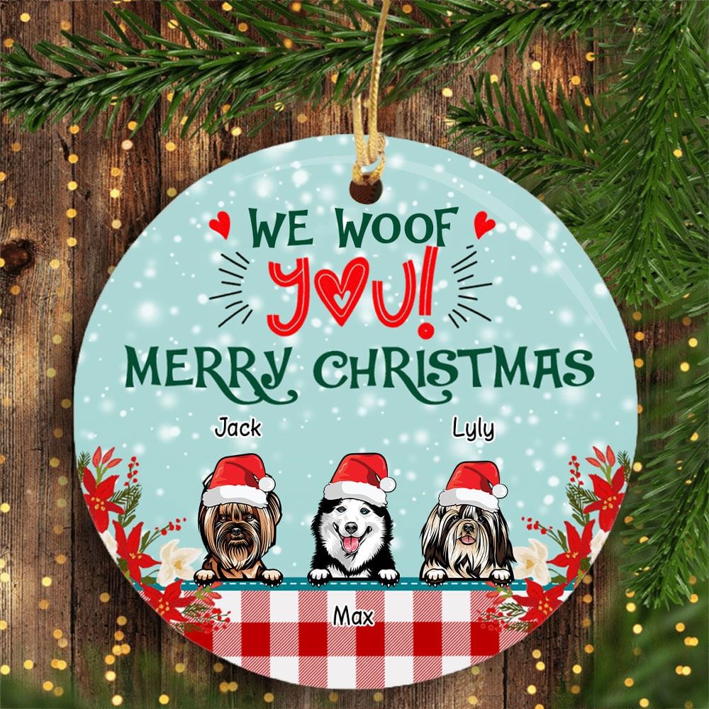 I Woof You Merry Christmas Personalized Dog Breeds Circle Ceramic Ornament Xmas Gifts For Dog Lovers