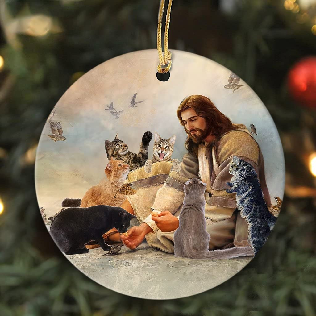 Jesus And The Cats Ornament Cat Ornament Cat Lovers Gift Jesus Lovers Gift Car Hanging Ornament Hanging Decoration Merry Christmas Ornament