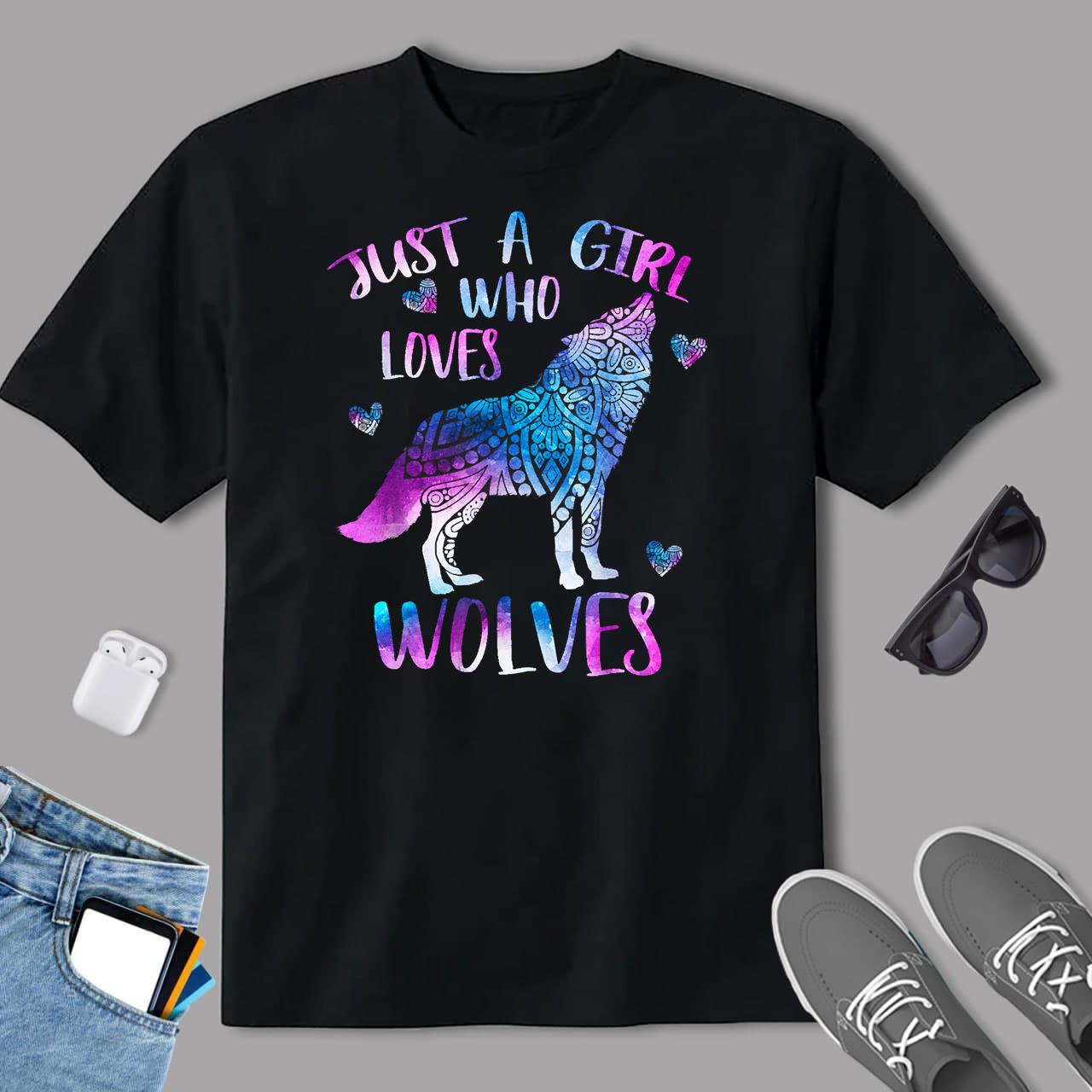 Just A Girl Who Loves Wolves Lover Watercolor Wolf Ornament T-shirt