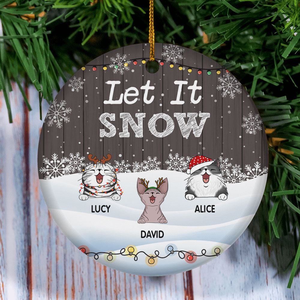 Let It Snow Circle Ceramic Ornament Personalized Cat Lovers Decorative Christmas Ornament