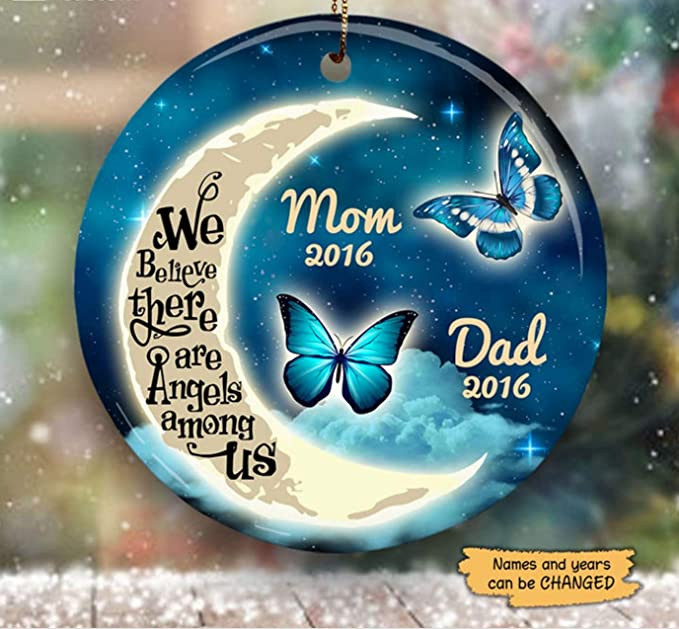 Memorial Personalized Butterflies Moon Mom Dad A Beautiful Memorial Customized Porcelain Ceramic Circle Ornament