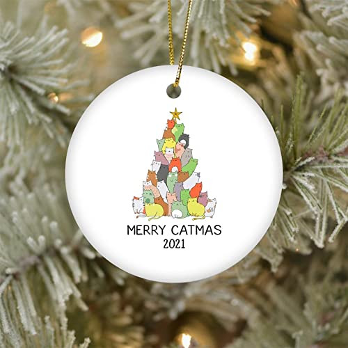 Merry Catmas Ornament Funny Multicolor Cat Pine Tree Christmas Ornament For Cat Lovers Lovely Meowy Design Cat Ornament Christmas Decorations Ceramic Ornament
