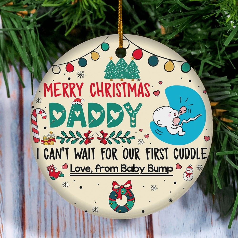 Merry Christmas Daddy Personazlied Ultrasound Photo Ornament Gift For Dad To Be